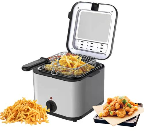 Deep Fat Fryer, Stainless Steel 2.5L, 1000W with Fry Basket and Temperature Control, Easy Clean Design with Viewing Window, Perfect for Fried Chicken and Chips