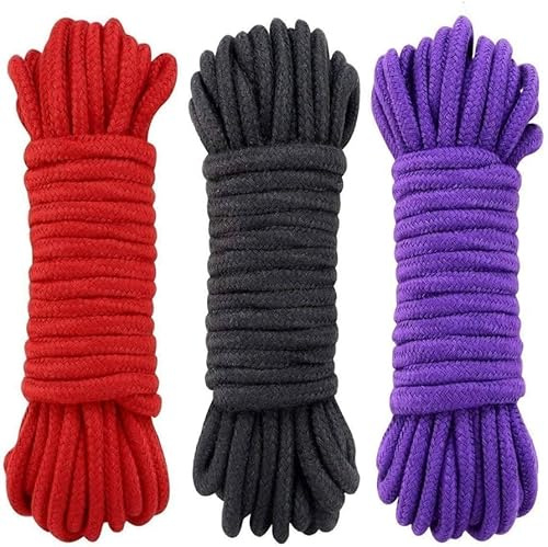 Cuerda de bondage Shibari suave, cuerda BDSM de algodón suave y agradable para la piel | Negro y rojo (3 unidades, 29 metros)