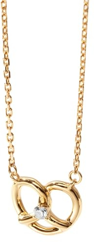 Damen-Choker-Halskette, 18 Karat vergoldet, S925er-Sterlingsilber mit Brezel-Anhänger und Zirkonia, 45 cm verstellbare dünne Kette