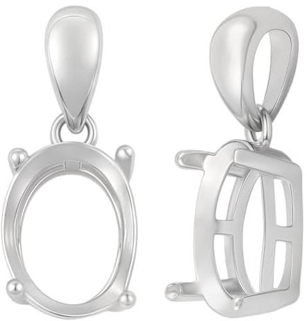 Beebeecraft 1 Caja de 2 Colgantes de Plata de Ley con Base Ovalada En Blanco Soporte de Piedras Preciosas para Hacer Collares (Bandeja: 925mm)