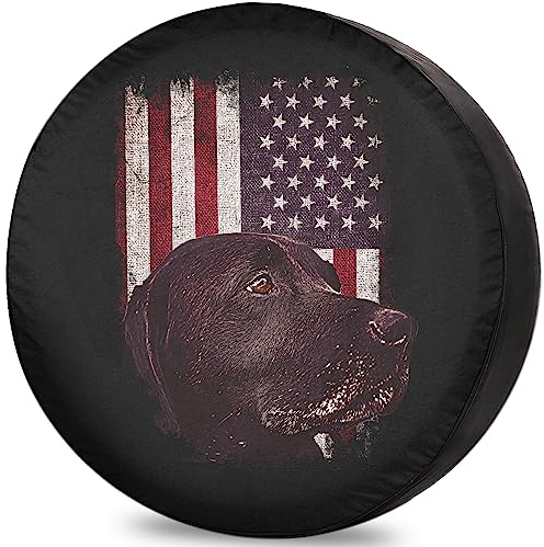 Copriruota di Scorta Labrador USA Flag Copertura della Gomma Individuale Copertura per Pneumatici Premium Borse per Pneumatici per Universali SUV Fuoristrada 14inch