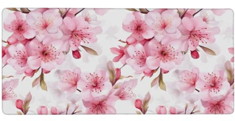 Grand tapis de souris pour bureau, motif fleur de cerisier rose Sakura à bords cousus 90,2 x 40,6 cm