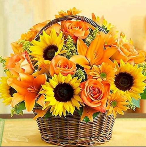 Kitquiver Knüpfhaken-Set Zum Selbermachen, Sonnenblumenkorb 15X20In/52X38Cm Teppich-Stickerei, Teppich-Set, Handarbeit Mit Häkelarbeiten, Basteln, Zotteliges Diy-Knüpf-Set Für Erwachsene
