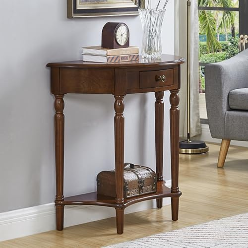 Diodceraic Mesa de Consola de Madera Maciza con Cajón, Mesa de Entrada Victoriana Media Luna, Credencia Semi-Circular para Sofá, para Sala de Estar, Recibador, Porche(Walnut,80 * 35 * 80cm)