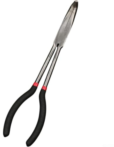 3 Pcs 11 Inch Needle Nose Pliers Set with 25° 45° 90° Bent Tips for Hardware Bending, High Carbon Steel Construction, Nickel Plated, Anti-Slip Handle, Extended