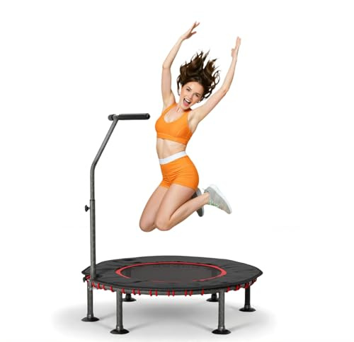 LIFERUN Fitness Trampolin Indoor | mit Randabdeckung | Bis 150kg Belastbar | 3 Verstellbare Haltegriff| Ohne Montage| 102/122cm | Kinder Erwachsene |Gummiseil Trampoline Drinnen | Zuhause Wohnungen