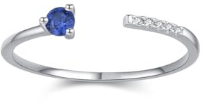 Mesnt Ring Weißgold Damen, Frauen 18 Karat Weißgold Offenes Design mit rundem 0,25-Karat-Laborsaphir und Moissanitring, Größe 57 (18.1)