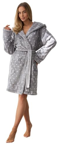 L&L Bademantel Damen Kurz mit Kapuze I Weicher Morgenmantel aus 100% Polyester I Kuscheliger Hausmantel für Frauen, Leichter Frottee Morgenrock mit Gürtel - Perfekt für Zuhause & Spa