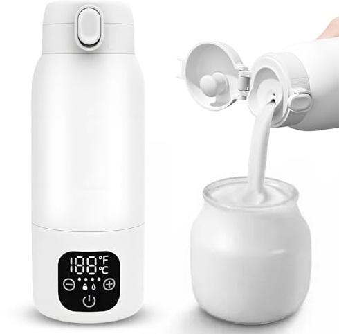 Tragbarer Flaschenwärmer Baby Unterwegs, Akku Thermoskanne 500ml, 35-70 °C Einstellbar, Mobiler Milchwärmer mit USB-C, 100W Schnelles Aufheizen für Auto, Reise, Muttermilch und Wasser