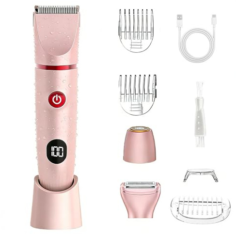Wendict 3 in 1Afeitadora Electrica Mujer IPX6 Impermeable, Cortapelos Corporal para Mujer Recortadora, Rasuradora Mujer zona Intima seco/mojado para Bikini Axilas Brazos Cara Nariz (Rosa)