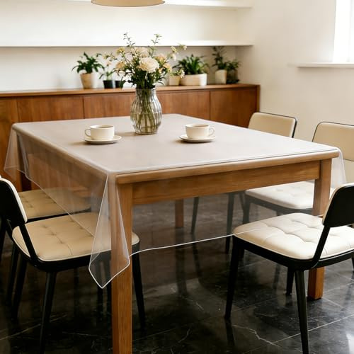 LOMUG Durchsichtige Tischdecke Abwaschbar, PVC Tischdecke Transparent, Tischfolie Transparent 0,13 mm Stark, Wasserdicht & Fettdicht, Schmutzabweisende Klarsichtfolie als Tischschutz (100x140cm)