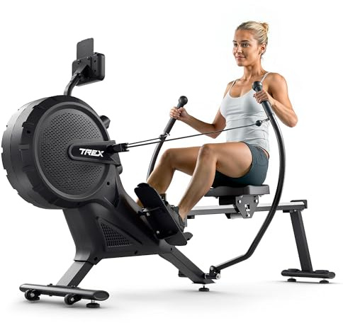 TREX SPORT Rudergerät TX-880RM Apron bis 130 kg Luft-Magnet-Widerstand | Ruderergometer für zuhause mit LCD, klappbar, 16 Stufen Widerstand, 10 kg Schwungrad
