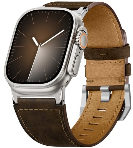 Suitisbest Lederarmband Kompatibel mit Apple Watch Armband 49/46/45/44/42mm | Langlebiges Echt-Kalbsleder-Ersatzarmband, passend für iWatchUltra 3 2 1 Series 11 10 9 8 7 6 5 4 3 SE 3 2 1, für Herren
