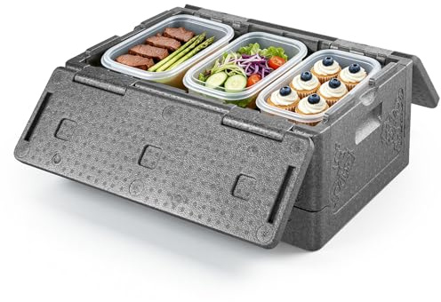 VEVOR Contenitore Termico Pieghevole, Contenitore Isolante Termico Capienza 38 Litri per Trasporto di Cibi Bevandi Alimenti Caldi Freddi in EPP 600 x 405 x 265 mm con Coperchio per Catering Feste
