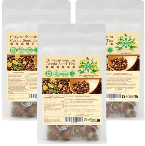 Lot de 3 boîtes de tisane au chrysanthème et graines de séné, 100 g par boîte (20 sachets individuels de 5 g chacune), mélange de fleurs et plantes adapté à l'infusion quotidienne