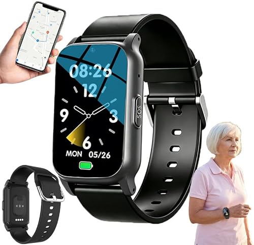 LISTaRSw Montre Connectée avec Alarme Personnelle pour Seniors A-Black | Détection De Chute, Localisation Gps, Appels 4g Et Wifi, Et Notification En Cas De Chute
