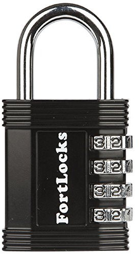 FortLocks Gym Padlock | 4-Digit Combination Lock for Indoor Lockers & Outdoor Use | Heavy-Duty, Rustproof, Weatherproof | 1-Pack, Black
