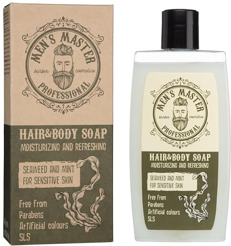 Men's Master Champú Refrescante para Hombre | Jabón Líquido para Cuerpo y Cabello | Sin Parabenos | Hidratante y Nutritivo | Gel de ducha | Efecto Refrescante con Mentol, Aceite de Soja | 260 ML