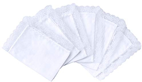 HOULIFE 6 Stücke Weiß Taschentücher Handkerchief Baumwolle Damen Weich mit Spitzen für Hochzeit und Alltagsgebrauch