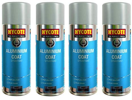 Hycote Aluminium Coat Spray Paint 400ml Aerosol Fast-Drying Acrylic x 4
