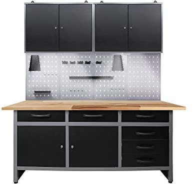 Ondis24 Werkstatteinrichtung 160 cm breit, Werkbank, Werkzeugschrank, Werkzeugwand, LED