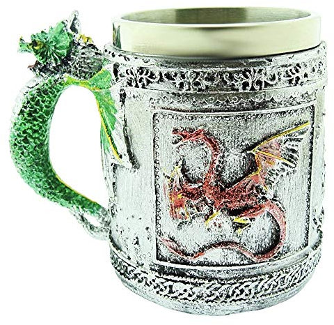 Tazza drago - 3d - Dragone cinese - Resina - Acciaio inox - Horror - Boccale birra - Idea regalo originale - Gotico - Caffe - Bevande - Vichinga - Maschio - Halloween - Medievale - Ottima qualita