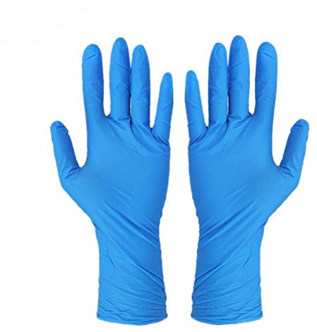 Guantes de vinilo desechables de Rokauy, sin polvo o en polvo, de vinilo, para trabajo, garaje, examen médico, 100 unidades pequeñas, color azul, azul, Medium