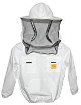 LYSON Kinder Imkerjacke mit abnehmbarem Hut Schutzbekleidung Imkerei Bienenschutz Schutz vor Bienen Sommer Unisex Kindergartensteckdose Weiß Größe 116