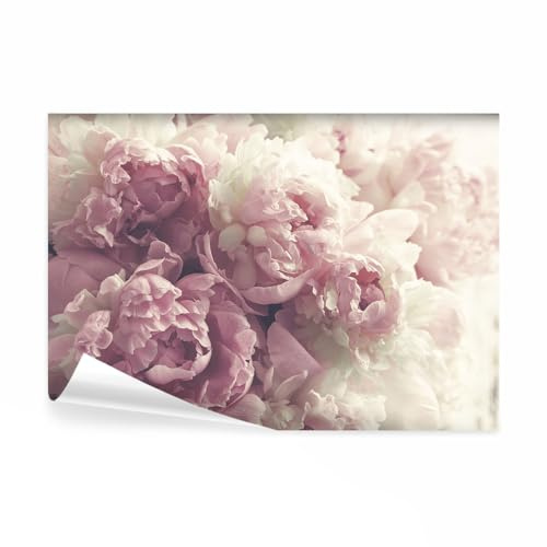 decomonkey Fototapete selbstklebend Blumen 343x256 cm Selbstklebende Tapeten Wand Fototapeten Tapete Wandtapete klebend Klebefolie Pfingstrosen Natur Rosa Pflanzenmotiv Puderrosa Blumenmotiv Romantik