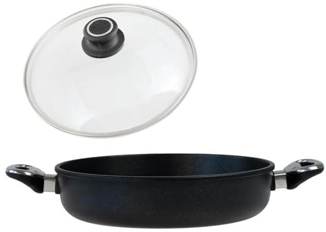 BAF Servierpfanne Induktion 28 cm mit Glasdeckel - runde Aluminiumguss Schmor-Kasserolle, antihaftbeschichtet - 7,5 cm Randhöhe - für alle Herdarten - Made in Germany