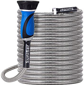 Metall-Gartenschlauch, 30 m, flexibler Edelstahl-Gartenschlauch, 30 m, robuster Wasserschlauch mit Hochdruckschlauchdüse, Sprühkopf für Garten, Rasen (30 m)