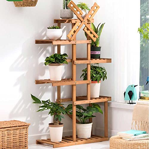 BAKAJI Étagère porte-pots de fleurs avec étagères, structure en bois de bambou, bibliothèque, étagère polyvalente, design moderne, couleur naturelle, décoration de la maison (design 2)