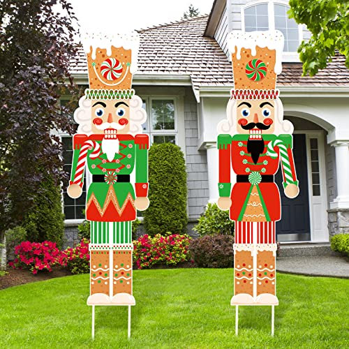 Capoda 2 Pcs Large Christmas Nutcracker Yard Sign with Stakes 39 x 13 Inch Outdoor Nutcracker Christmas Decorations Xmas Soldier Outdoor Signs Decor for Yard Garden Lawn Porch(Classic)