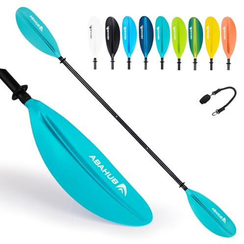Abahub Kajak Paddel verstellbar 220cm bis 240cm Aluminium Doppelpaddel mit Paddelleine für Kajakfahren Aluminiumlegierungs Schaft Kunststoff Klingen Schwarz/Weiß/Blau/Grün/Orange/Gelb/Türkis