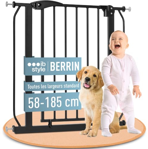 ib style Treppenschutzgitter Berrin - Türschutzgitter für Babys, Ohne Bohren, Treppengitter aus Metall, zum Klemmen, Schwarz, Breite: 135-145 cm
