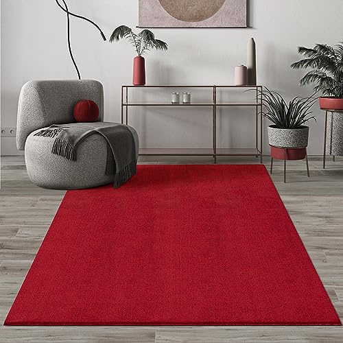 Mia's Teppiche Comfort Moderner Flauschiger Kurzflor Teppich, Anti-Rutsch Unterseite, Waschbar bis 30 Grad, Super Soft, Felloptik, Rot, 60 x 110 cm