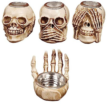 4er Set Halloween Totenkopf Skeletthand Kerzenständer Deko, Gothic Kerzenleuchter Schädel Kerzenhalter Aus Kunstharz, Teelichthalter Für Tisch Heimdekoration