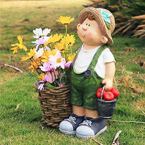 PacuM Garden Flowerpot Ornaments,Lovely Garden Ornaments Flower Pot Character Decoration,Garden Outdoors Garden Resin Decorative Flowerpot,Little boy Gift
