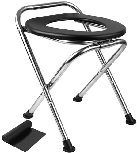 Stainless Steel Portable Toilet for Camping & Travel - Foldable, Black