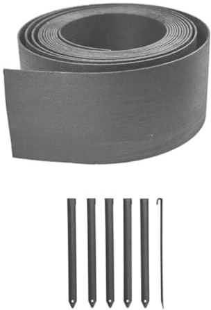 D-WORK - Bordure De Jardin Flexible Gris Anthracite 9x4,5 cm - Longueur 5 m en PE Recyclé Et Fibres De Bois - Séparateur Pelouse avec 6 Piquets Métalliques