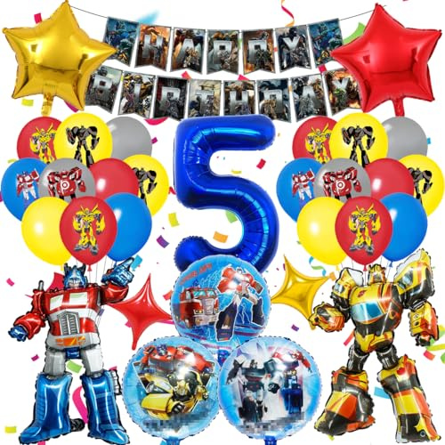 Luftballon 5. Geburtstag Junge, Geburtstagsdeko 5 Jahre Party Supplies Ballons, 3D Folienballon Kindergeburtstag Deko, Luftballons Girlanden Banner Set für Kinder Geburtstag Party Dekoration