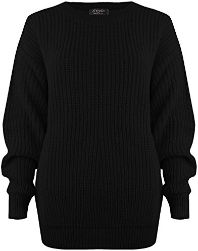 Cozy Oversized Chunky Knit Sweater Pull On Style New Ladies Womens Chunky Baggy Jumper Knitted Sweater Thick Top Black Size 8-10