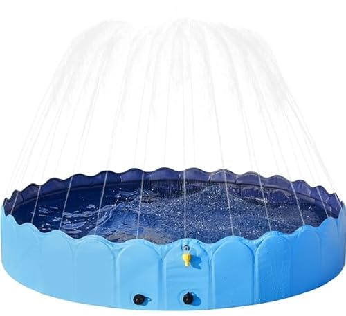 Yaheetech Piscina per Cani Pieghevole con Irrigatore Vasca da Bagno Animali Domestici Portatile 180 x 33 cm Blu