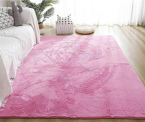 Guetto Hochflor Teppich Wohnzimmer Kunstfell Super Softes Kaninchenfell Imitat, Luxus Super Soft Fellteppich Plush,Pink a,200x200 cm