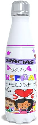 Regalo Profesora Infantil. Botella agua. Botella personalizada. Botella acero inoxidable. Botella térmica de doble capa. Libre BPA. 750ml. Gracias por enseñar con el corazón.