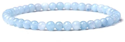 JENCVNL Naturstein Armband 4mm Echtes Naturstein Armband Damen Stretch Perlenarmbänder Edelstein Heilsteine Armbänder für Damen Frauen (Aquamarin)