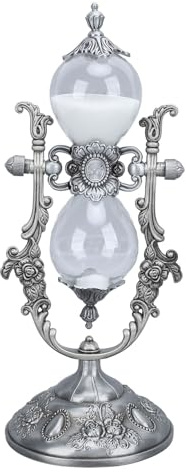 Sanduhr mit Ständer, Vintage-Stil, 15 Min. Gravur, Geprägte Goldene Sanduhr, Timer Regaldekoration (Altes Silber)
