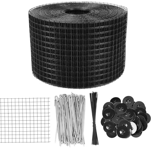 QWORK 15,2 cm x 30,4 m Solarmodul-Dachschutznetz, 1,27 cm Netz für Perimeterschutz, verzinkter Stahl mit PVC-Beschichtung, inklusive 70 Edelstahl-Befestigungsclips