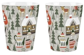 Purely Home Winter Forest Egg Cups Set - Christmas Trees & Cottages Lapland Themed Presents - Pack of 2 Ceramic Egg Cups/Holders Kitchenware/Shot Glasses Drinkware Boxed Gift