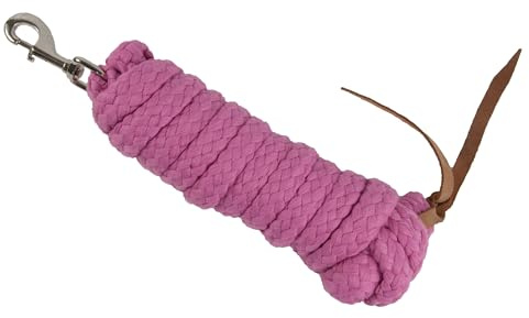 Brama-West Bodenarbeitsseil Bodenleine Pferd - mit Karabiner & Lederklatsche - Länge ca. 7,3m - Westernrope - Pink